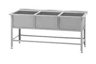 Ванна моечная ВМСн - 530/3 (1490x530x860) Norma Inox, 3 м/о 430x430x300 (полка с 2-мя отверстиями, борт; ножка угловая)