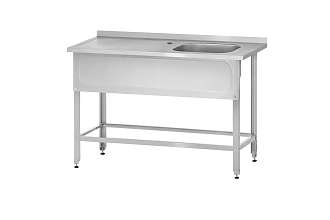 Ванна с рабочей поверхностью РПЦн - 1200x700x860 Norma Inox, правое 1 м/о 400x500x250, борт, отв. д/смесит., экран (ножка угловая)