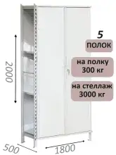 Стеллаж-шкаф СТ-600 с сплошными дверьми и сетчатой стенкой 2000х1900х500, 5 полок