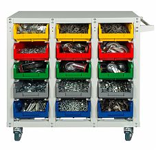 Стеллаж с направляющими мобильный, односторонний, V3-15-125-И 15 ячеек, грузоподъемность 350кг