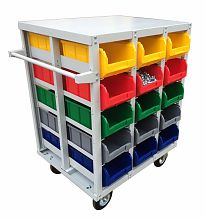 Стеллаж с направляющими мобильный, двусторонний, V3-30-150-И 30 ячеек, грузоподъемность 400кг