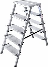 Стремянка алюминиевая двухсторонняя со ступенями 130 мм и площадкой 350х260 мм NV1127.5